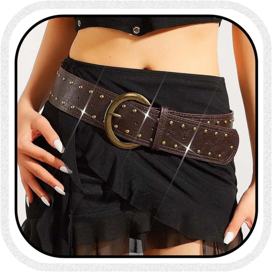 HOTWide Studded Leather Belts Chunky Vintage Belt Fashion Thick Belt Accessories for Women