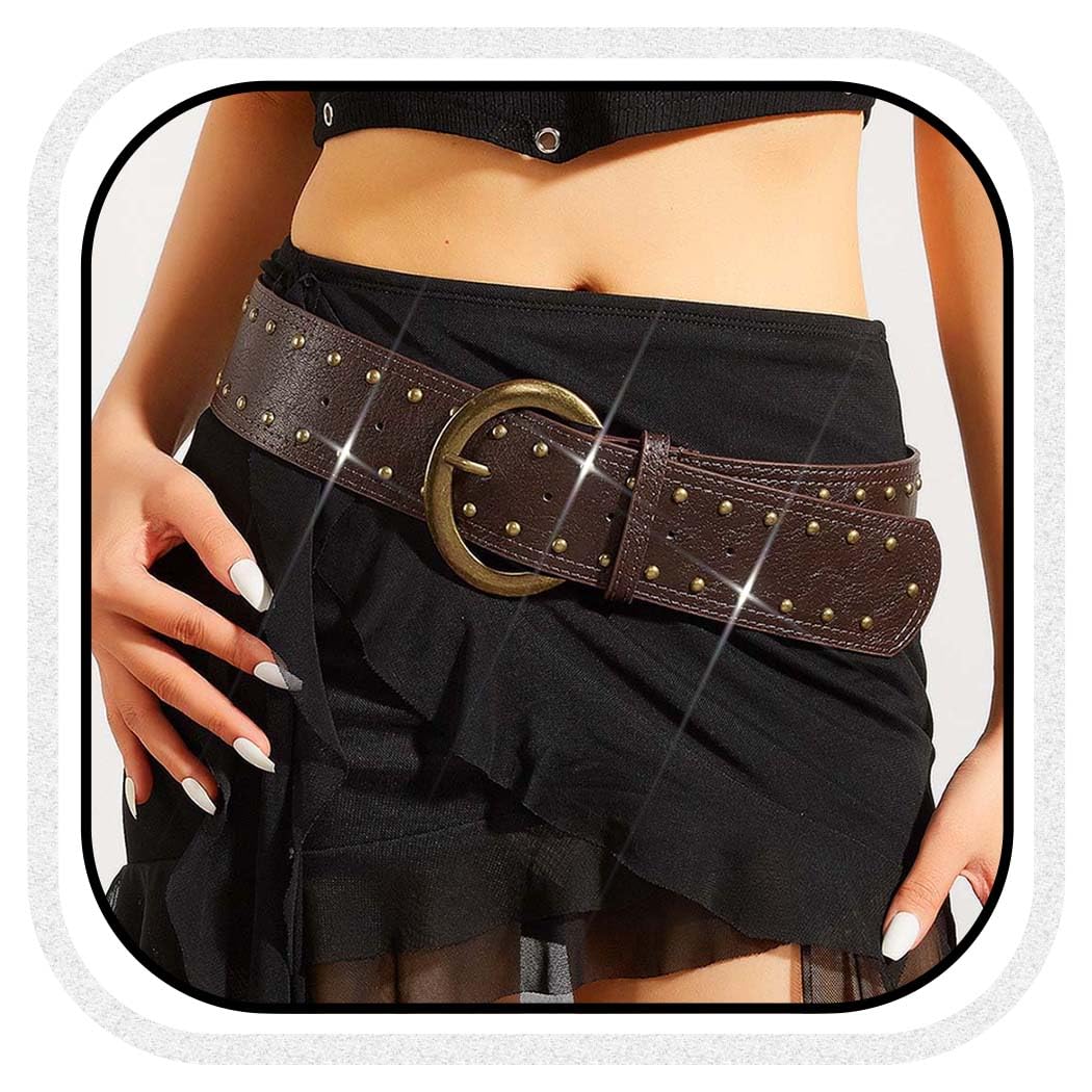HOTWide Studded Leather Belts Chunky Vintage Belt Fashion Thick Belt Accessories for Women