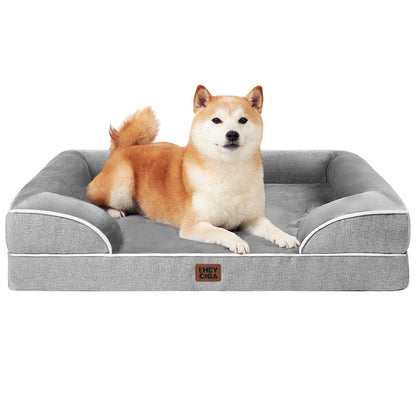 HOTEHEYCIGA Orthopedic Dog Beds for Extra Large Dogs 44x32Inch, Polyurethane Foam XL Pet Bed with Sides, Non-Slip and Egg-Crate Foam Big Dog Couch Bed with Washable Removable Cover, Grey