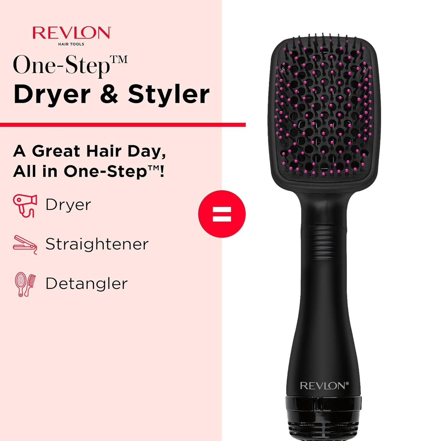 HOTREVLON One-Step Hair Dryer and Styler, All-in-One Hair Brush Straightener for Salon-Quality Smooth & Straight Styles, Black