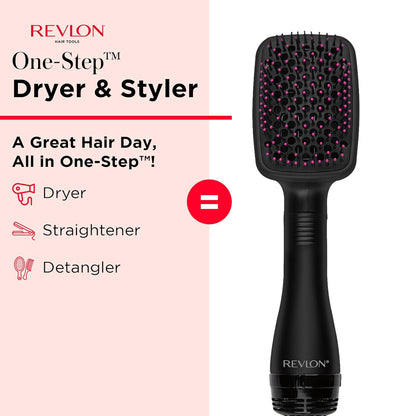 HOTREVLON One-Step Hair Dryer and Styler, All-in-One Hair Brush Straightener for Salon-Quality Smooth & Straight Styles, Black
