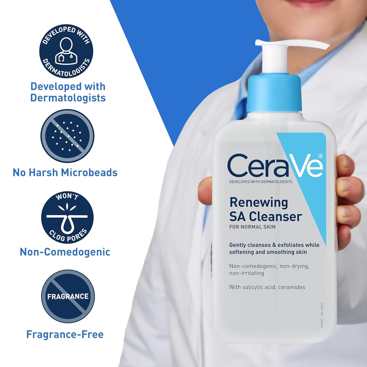 HOTCeraVe, Renewing Salicylic Acid Cleanser, Formulated with Hyaluronic Acid, Niacinamide, and Ceramides, Gentle BHA Exfoliating Face Wash Smooths and Softens Skin, Non and Fragrance Free, 16 Ounce