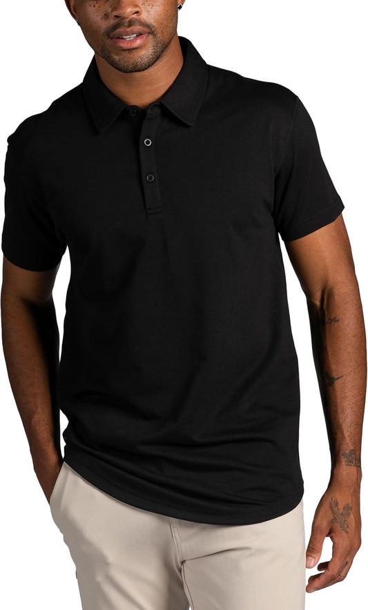 HOTBYLT Men's Drop-Cut Polo – Collared Casual Shirt for Men – Soft Polyester, Cotton, and Spandex Blend – Wrinkle Resistant