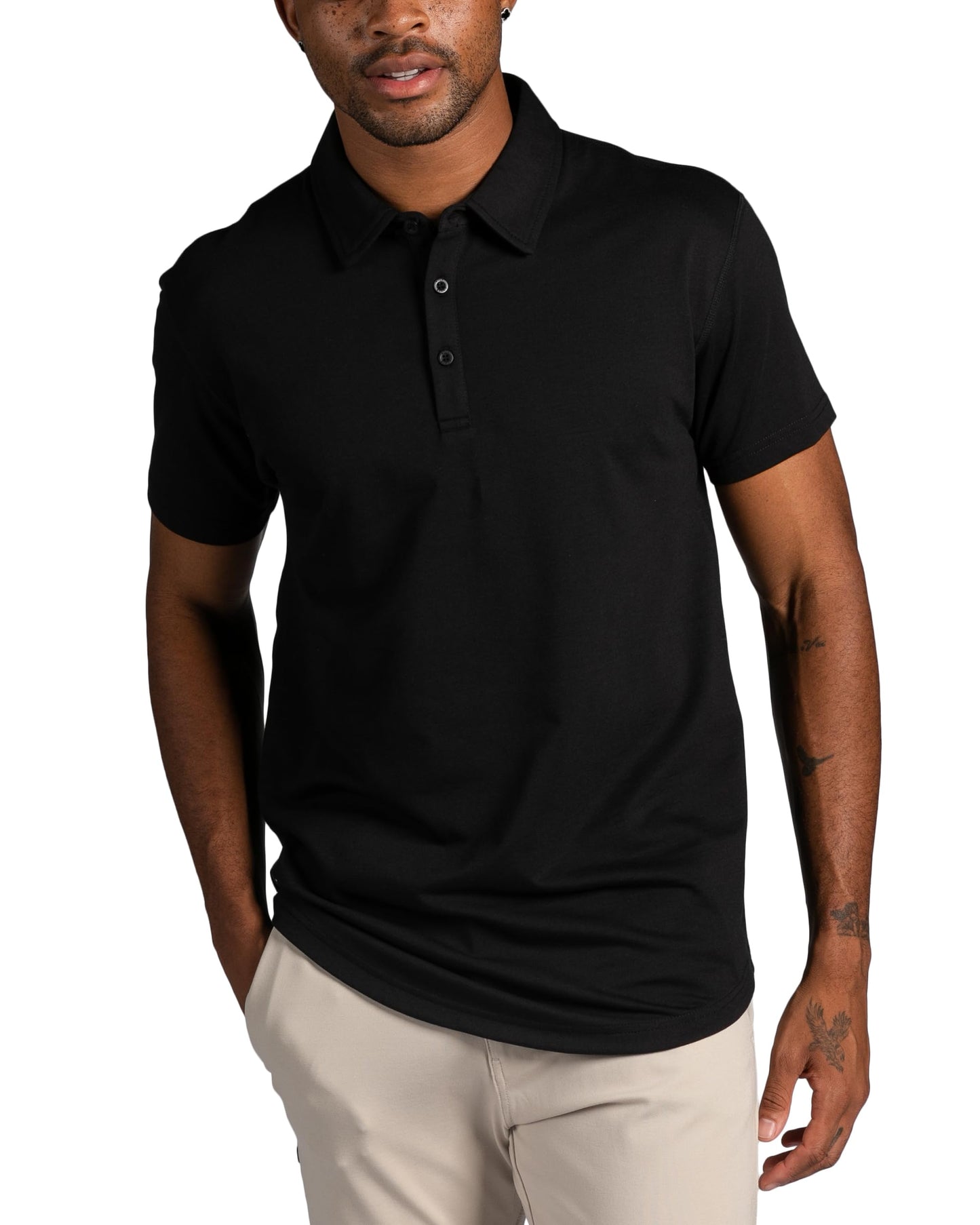 HOTBYLT Men's Drop-Cut Polo – Collared Casual Shirt for Men – Soft Polyester, Cotton, and Spandex Blend – Wrinkle Resistant