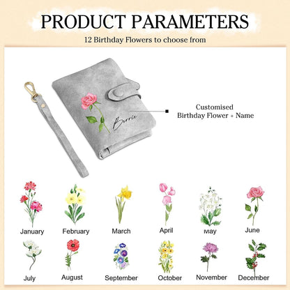 HOTMother’s Day Gift for Mom - Personalized Women's Wallet with Custom Name & Floral Initial - Soft Suede RFID Blocking Wallet Zipper Pocket (Grey)