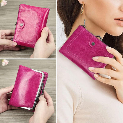 HOTCONTACTS Womens Kiss Lock Wallet Leather Small Zipper Coin Purse for Women Bifold Rfid Clasp Wallet Card Holder with Photo Window