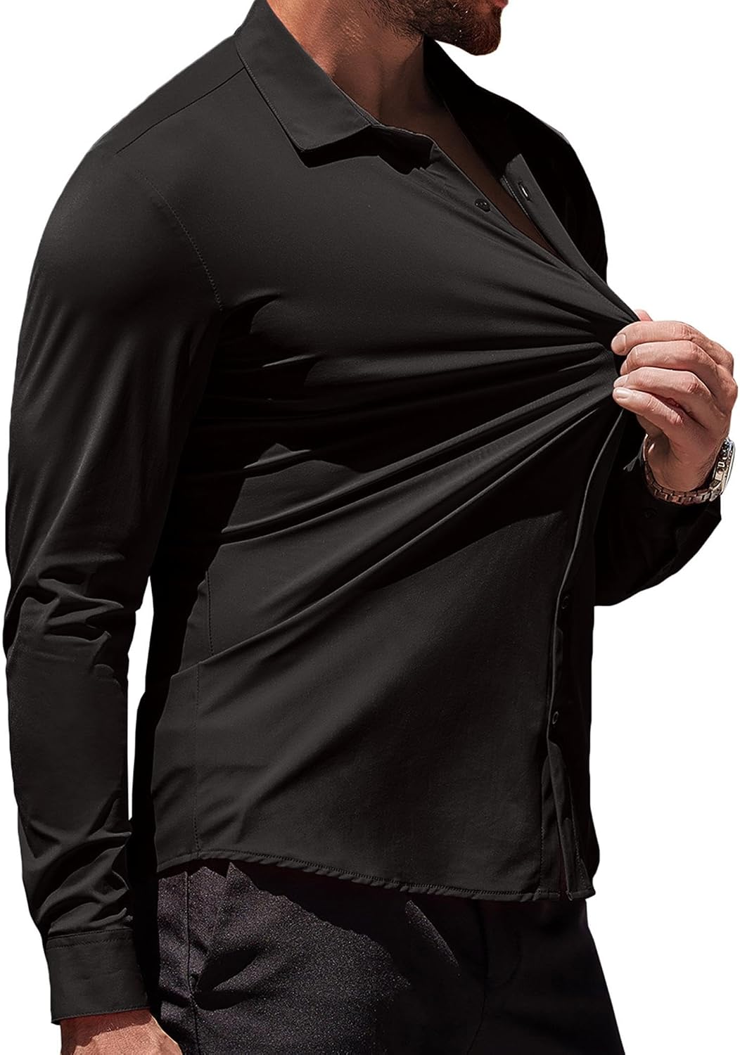 HOTCOOFANDY Men's Muscle Fit Dress Shirts Wrinkle-Free Long Sleeve Casual Button Down Shirts