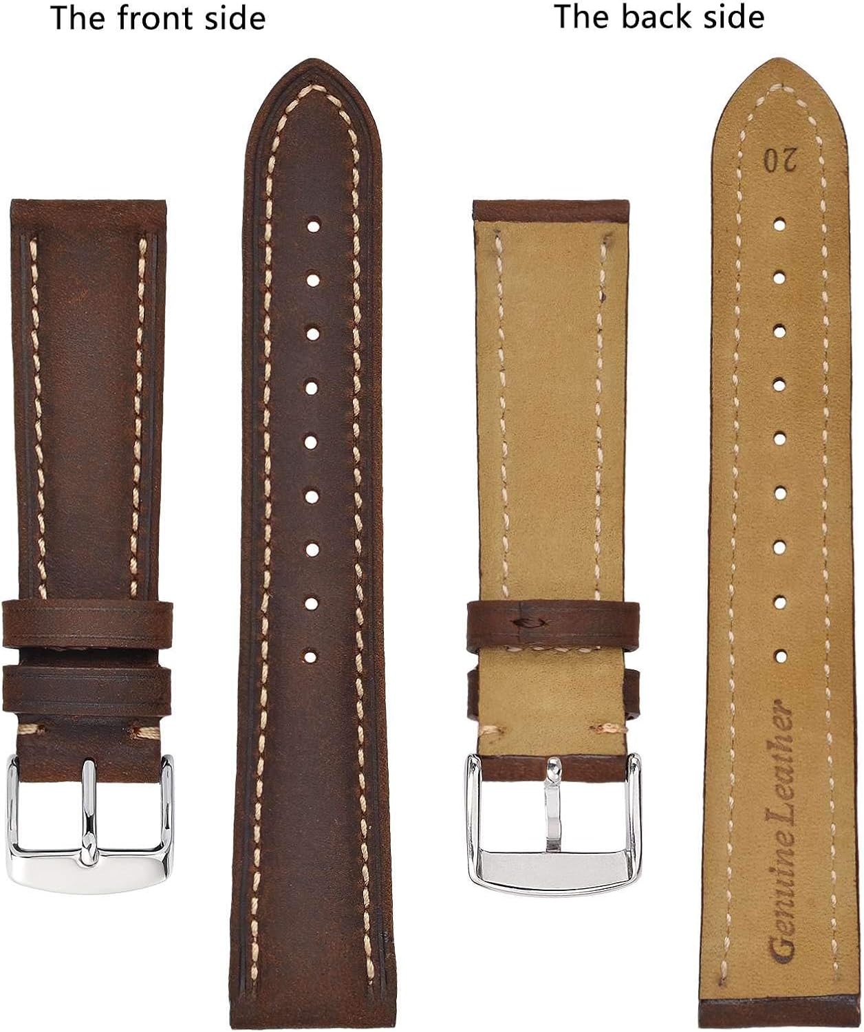 HOTBISONSTRAP Watch Strap, Vintage Leather Replacement Bracelet, Band Width-14mm 15mm 16mm 17mm 18mm 19mm 20mm 21mm 22mm 23mm 24mm
