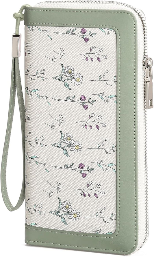 HOTGAEKEAO Wristlet Wallets for Women RFID Blocking Large Capacity Clutch Wallet Vegan Leather Zip Around Ladies Long Purse