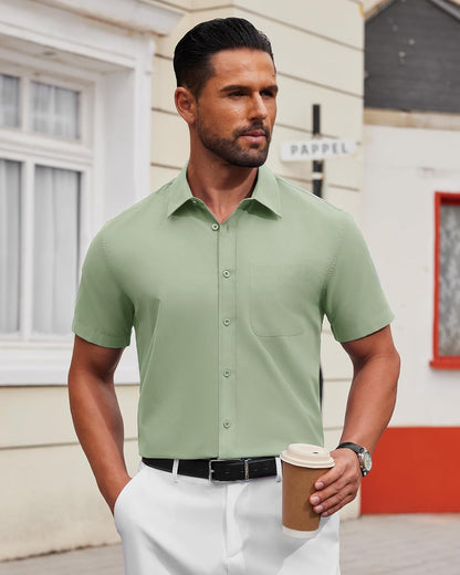 HOTAlimens & Gentle Men's Short Sleeve Dress Shirts Wrinkle Free Untucked Casual Button Down Shirt