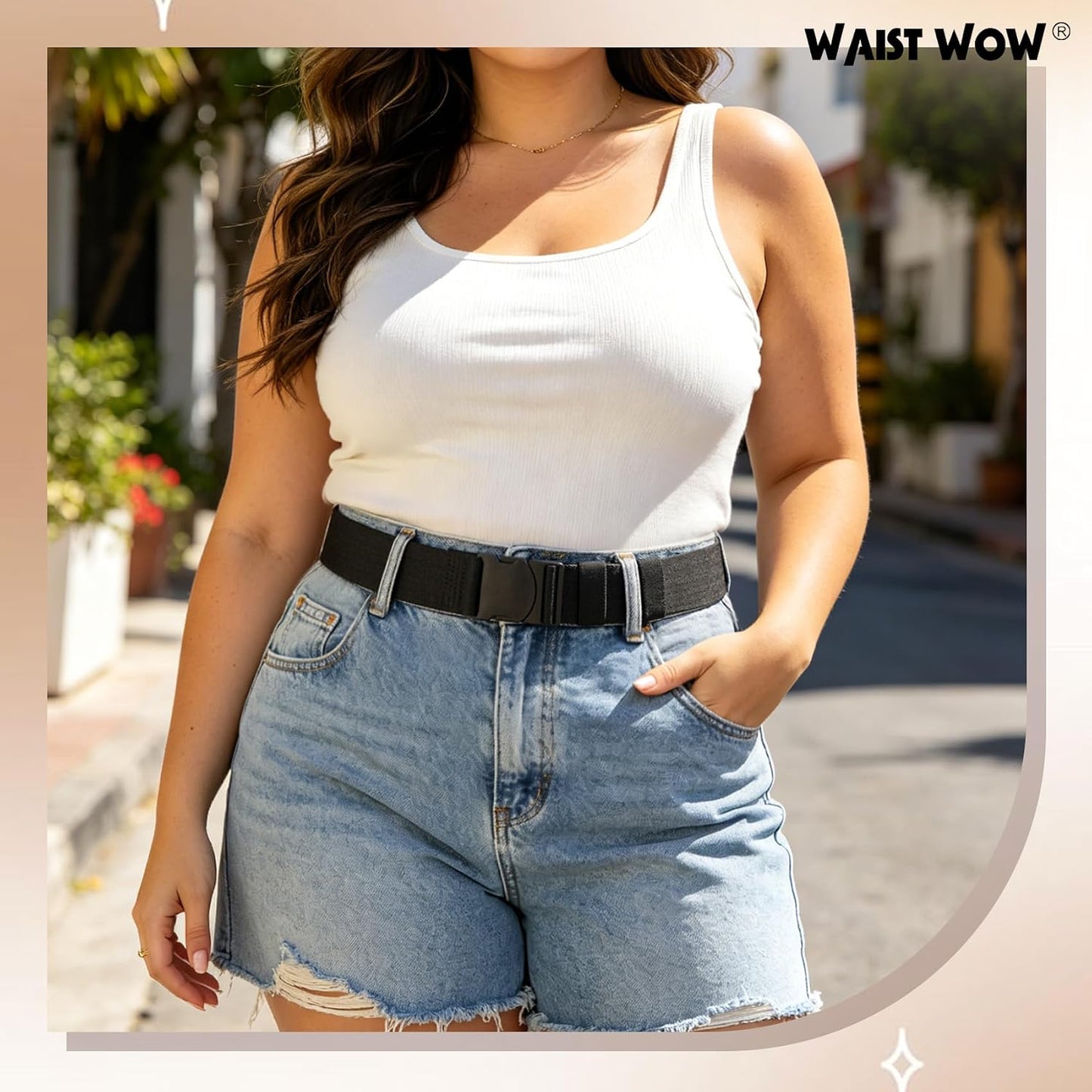 HOTWaist Wow No Show Invisible Elastic Belts for Women Men Adjustable Web Stretch Belt with Non-Metal Buckle for Jeans Pants