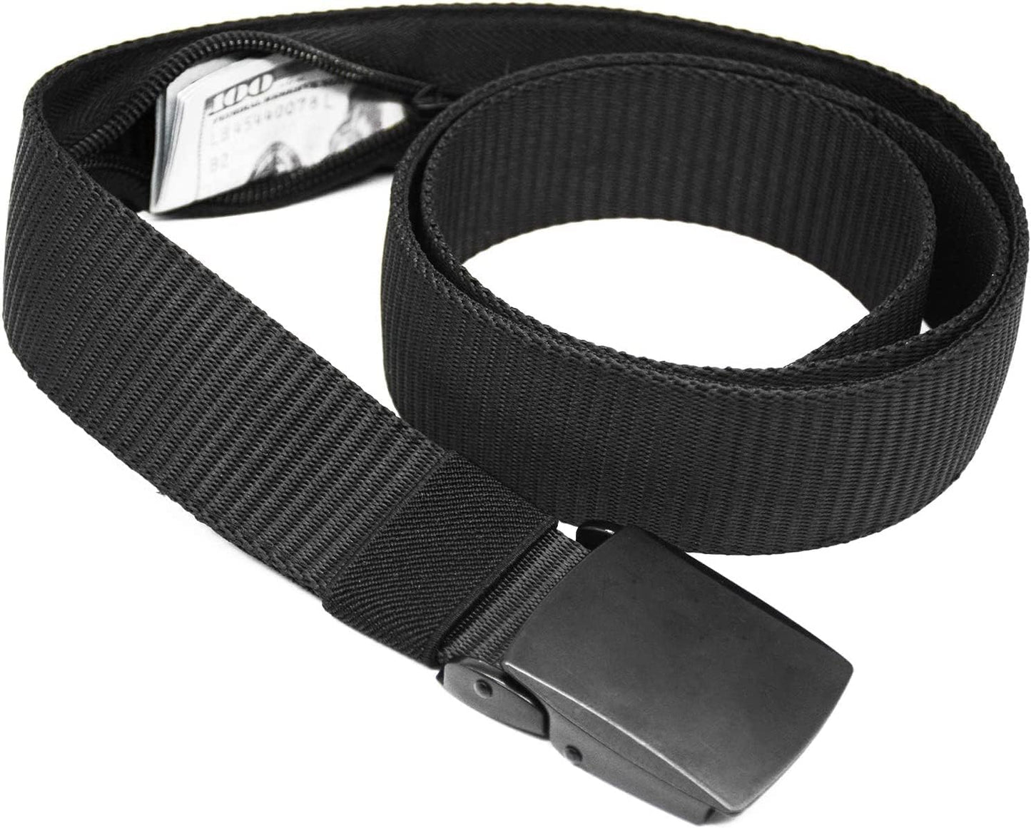 HOTMoney Belts for Travel for Men, Nylon Military Tactical Mens with Zinc Alloy Buckle, Security Money Belt with Hidden Money Pocket - Black