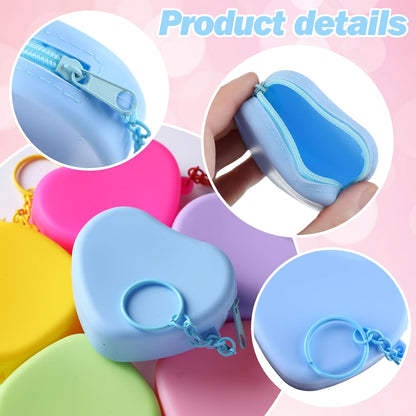 HOT24 Set Heart Shaped Purse Silicone Pouch Heart Coin Purse Small Change Wallet Kawaii Cute Mini Bag with Keychain Zipper Gift for Women Bag Charms Birthday Party Favors Holiday Supplies Gifts