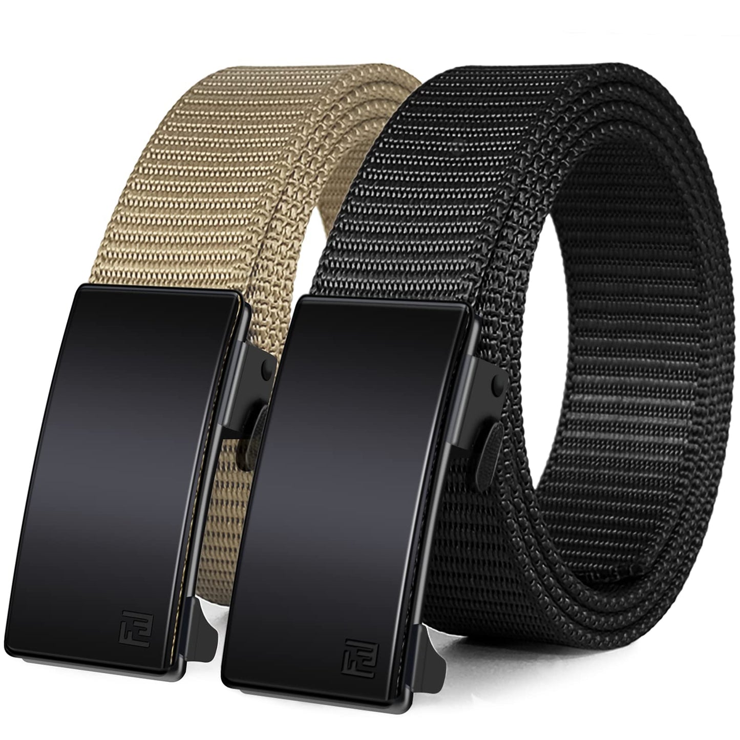 HOTWONDAY Ratchet Belts for Men 2 Pack Nylon Web No Hole Automatic Buckle Heavy Duty Work Belt for Golf Tactical Outdoor Hiking