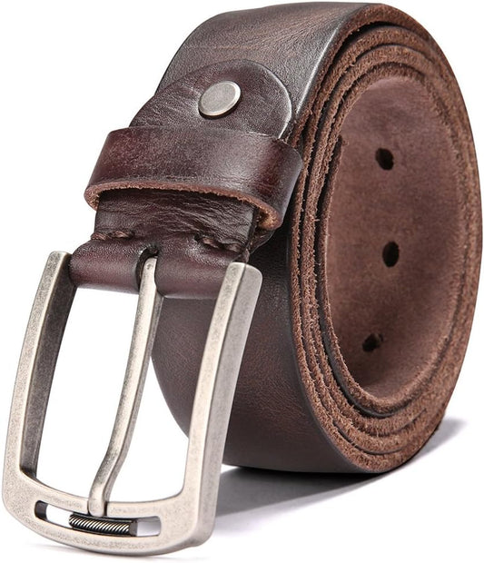 HOTKEECOW Men's 100% Italian Cow Leather Belt Men With Anti-Scratch Buckle,Packed in a Box