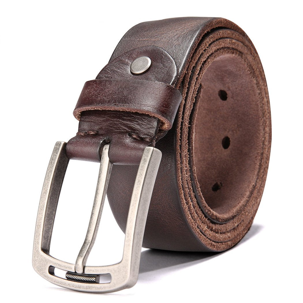 HOTKEECOW Men's 100% Italian Cow Leather Belt Men With Anti-Scratch Buckle,Packed in a Box