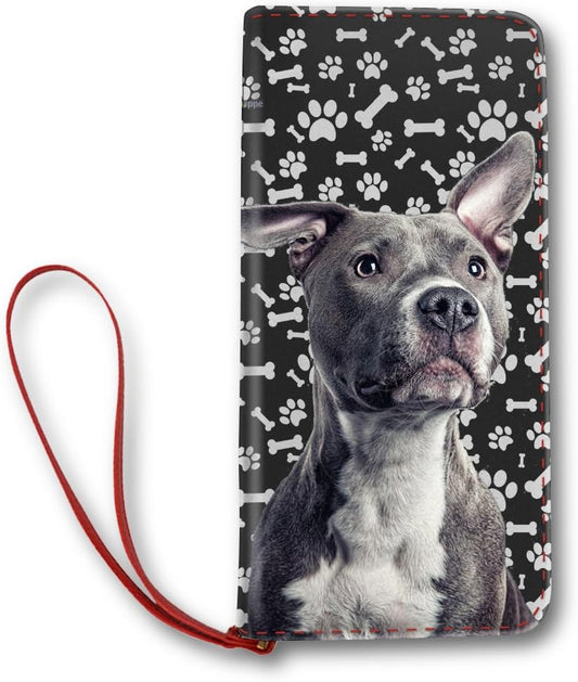 HOTNIWAHO Women's Leather Long Wallet Design American Pit Bull Terrier Dog Paws Pattern, Dog mom gifts