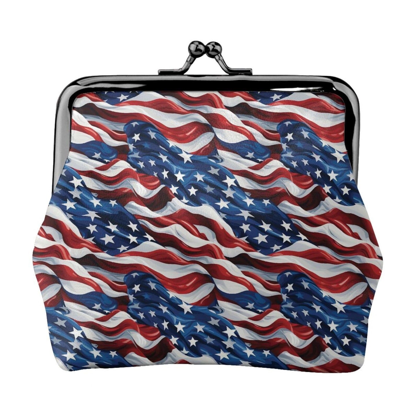 HOTRed White Blue Stars and Stripes American Flag Leather Coin Purse Compact Pouch Card Holder Wallet for Women Daily Use Travel Gifts