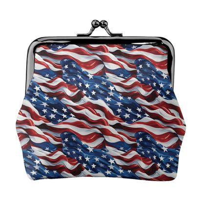 HOTRed White Blue Stars and Stripes American Flag Leather Coin Purse Compact Pouch Card Holder Wallet for Women Daily Use Travel Gifts