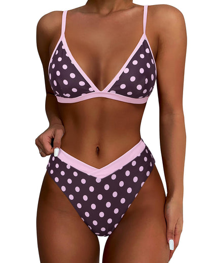 HOTSUUKSESS Women Triangle High Cut Bikini Sets Sexy High Waisted 2 Piece Swimsuit