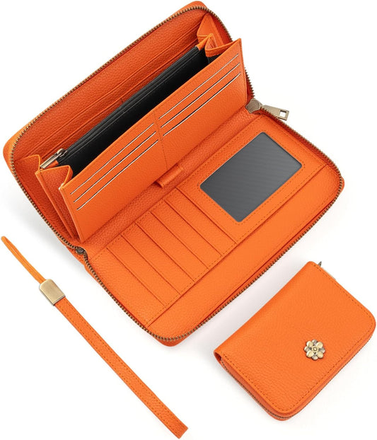 HOTXINNSTAR 2 Pack Women's Wallet RFID Blocking Leather Zip Around Large Capacity Card Holder Ladies Phone Clutch Long Purse Wristlet