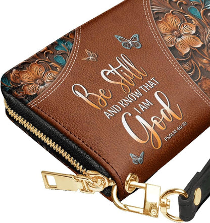 HOTPersonalized Christian Bible Verse Leather Wallet, God Faith RFID Blocking Credit Card Holder Clutch Purse Wristlet, Religious Inspirational Gift for Women Girl (Stillness - Psalm)