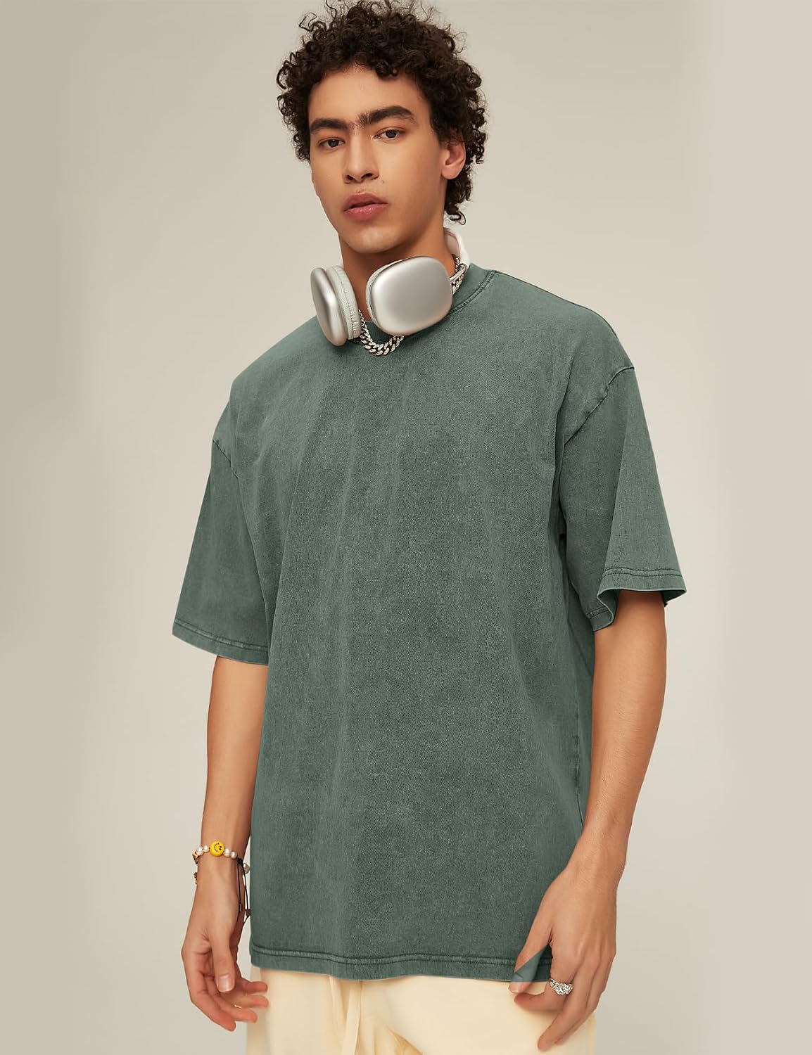 HOTFlygo 3 Pack Men Oversized T Shirts Acid Washed Unisex Tee Loose Fit Short Sleeve Casual Streetwear Baggy Basic Tops