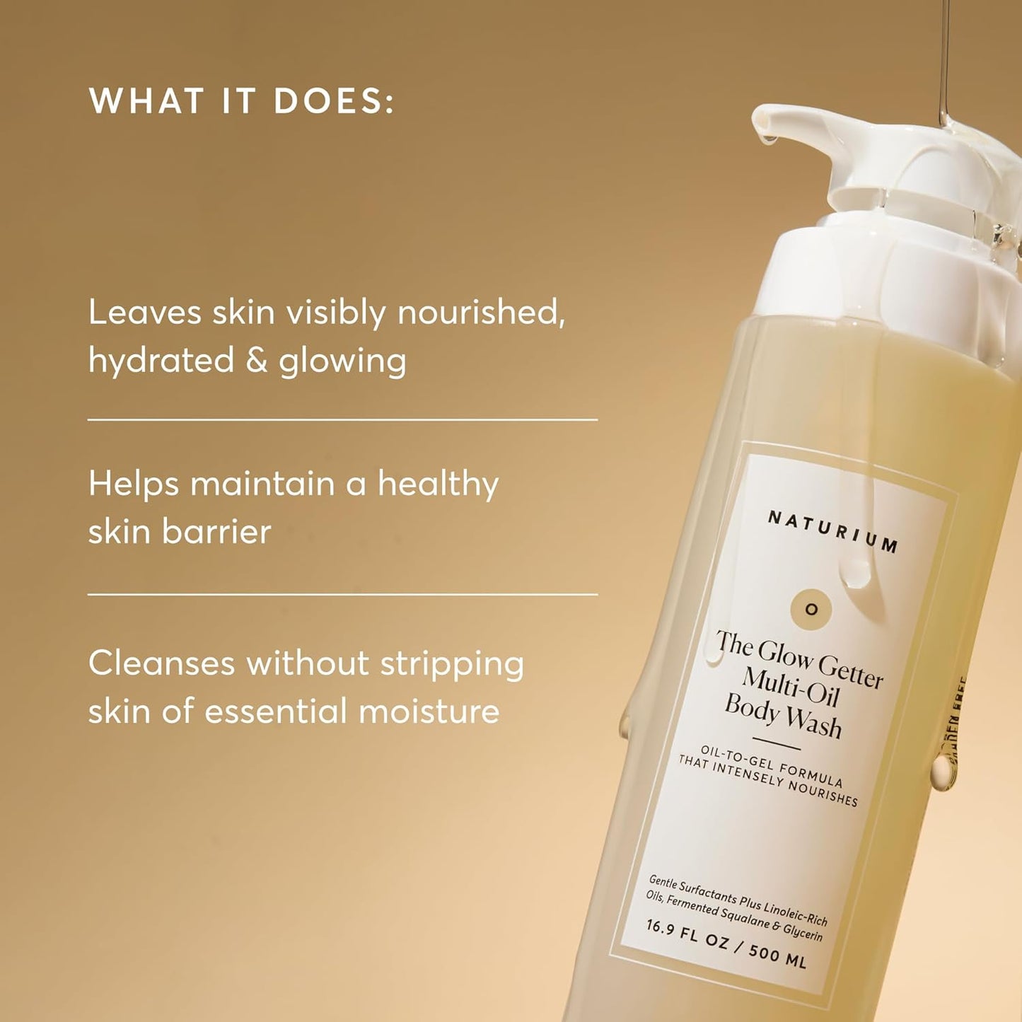 HOTNaturium The Glow Getter Multi-Oil Hydrating Body Wash, Gentle Cleanser, 16.9 oz