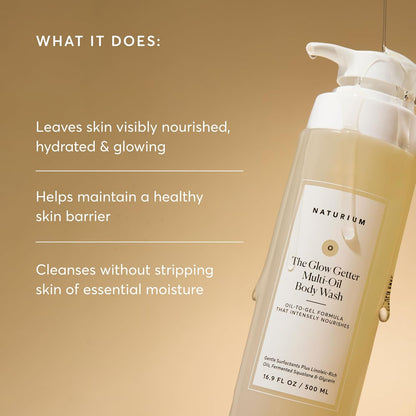 HOTNaturium The Glow Getter Multi-Oil Hydrating Body Wash, Gentle Cleanser, 16.9 oz
