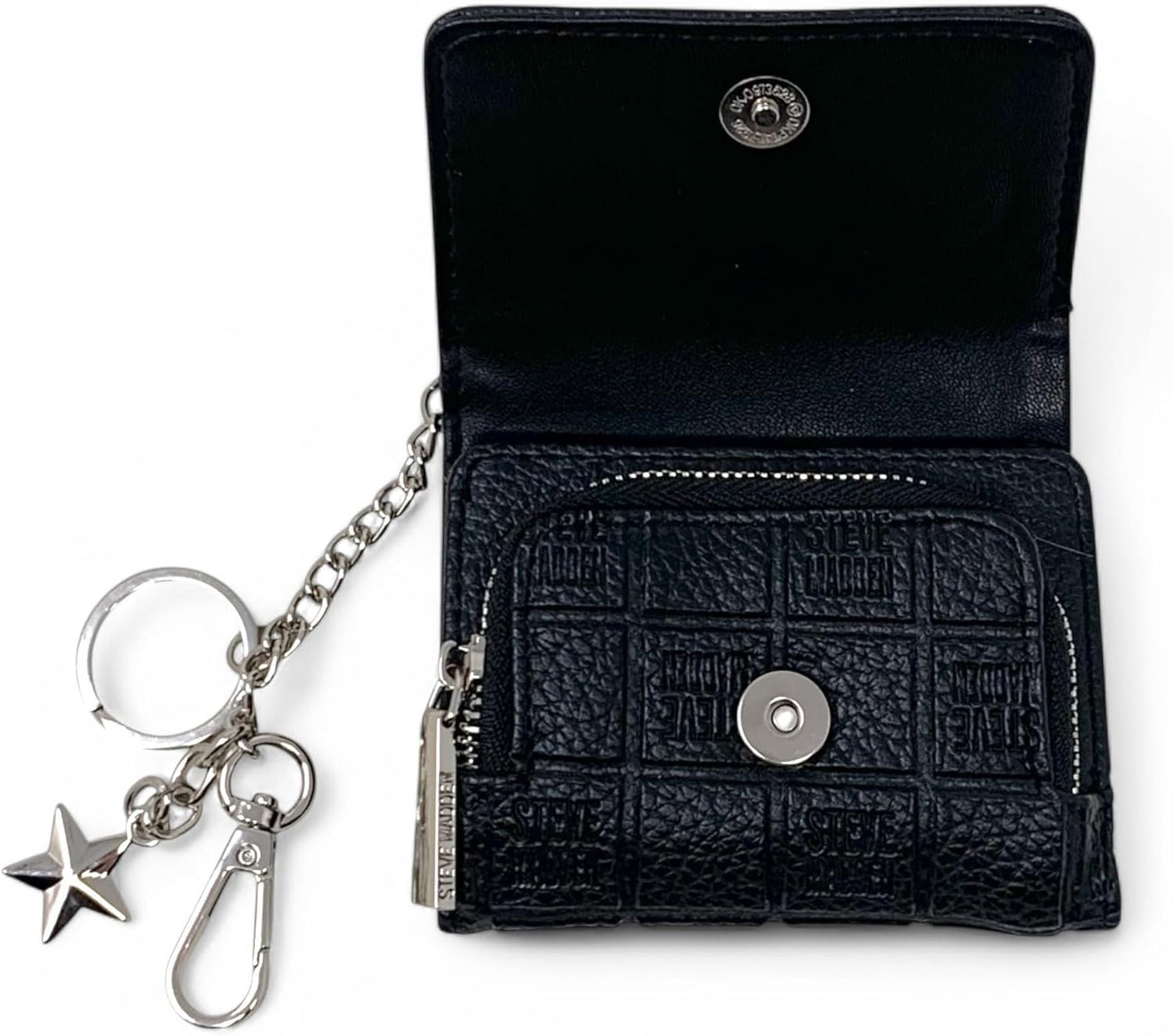 HOTSteve Madden Women’s Bklara Card Case with Keyring and Clip (Black) (Black)