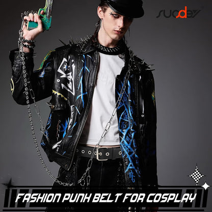 HOTSUOSDEY Black Studded Belt,Y2K Silver Metal Grommet Belt for Men Women Punk Rock Style for Jeans Pants