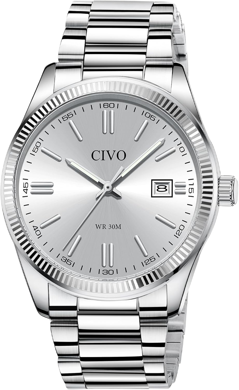 HOTCIVO Analog Mens Watches Silver: Wrist Watches with Date Easy to Read | Dress Stainless Steel Watch for Men, Gifts for Husband Father at Birthday Anniversary