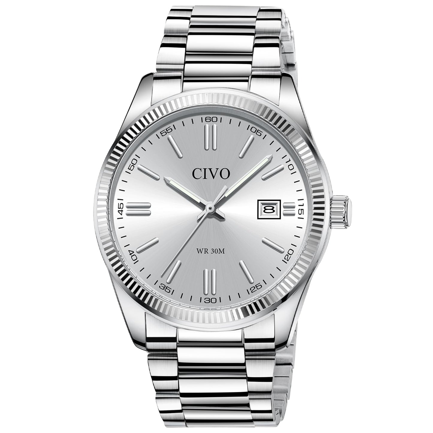 HOTCIVO Analog Mens Watches Silver: Wrist Watches with Date Easy to Read | Dress Stainless Steel Watch for Men, Gifts for Husband Father at Birthday Anniversary