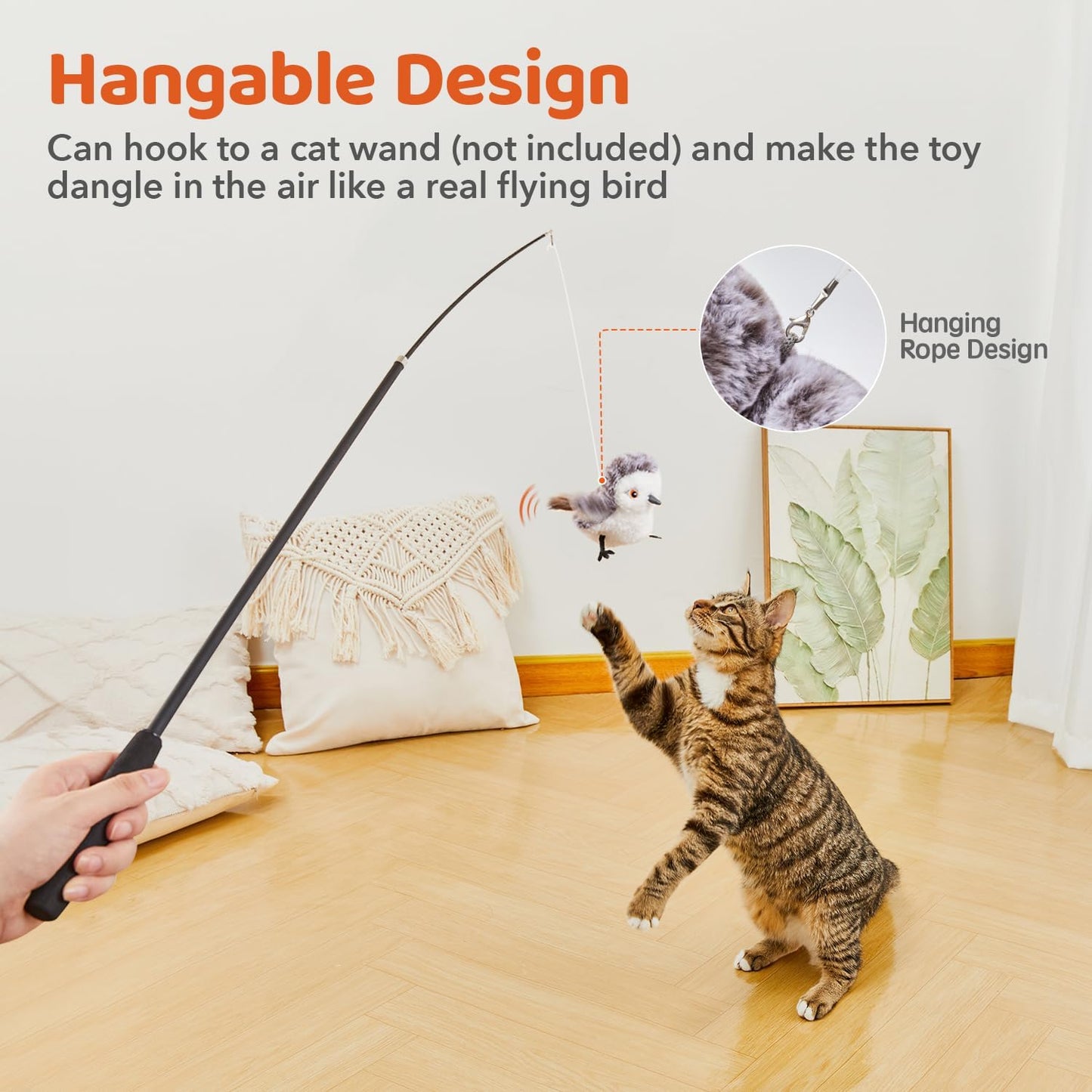 HOTPotaroma Cat Toys Flapping Bird (No Flying), Lifelike Sandpiper Chirp Tweet, Rechargeable Touch Activated Kitten Toy Interactive Cat Exercise Toys for All Breeds Cat Kicker Catnip Toys 4.0" | Lifelike Sandpiper Chirp, Touch Activated, Rechargeable Kitt