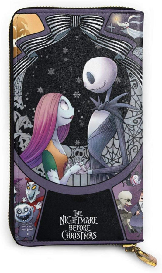 HOTNightmare Before Christmas Purse Gifts Womens Small Wallet Ladies Wristlet Clutch RFID Blocking Genuine Leather Zip Purse