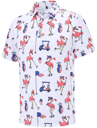 HOTMens Golf Polo Shirts Short Sleeve Performance Moisture Wicking Dry Fit Casual Print Funny Golf Polo Shirts for Men