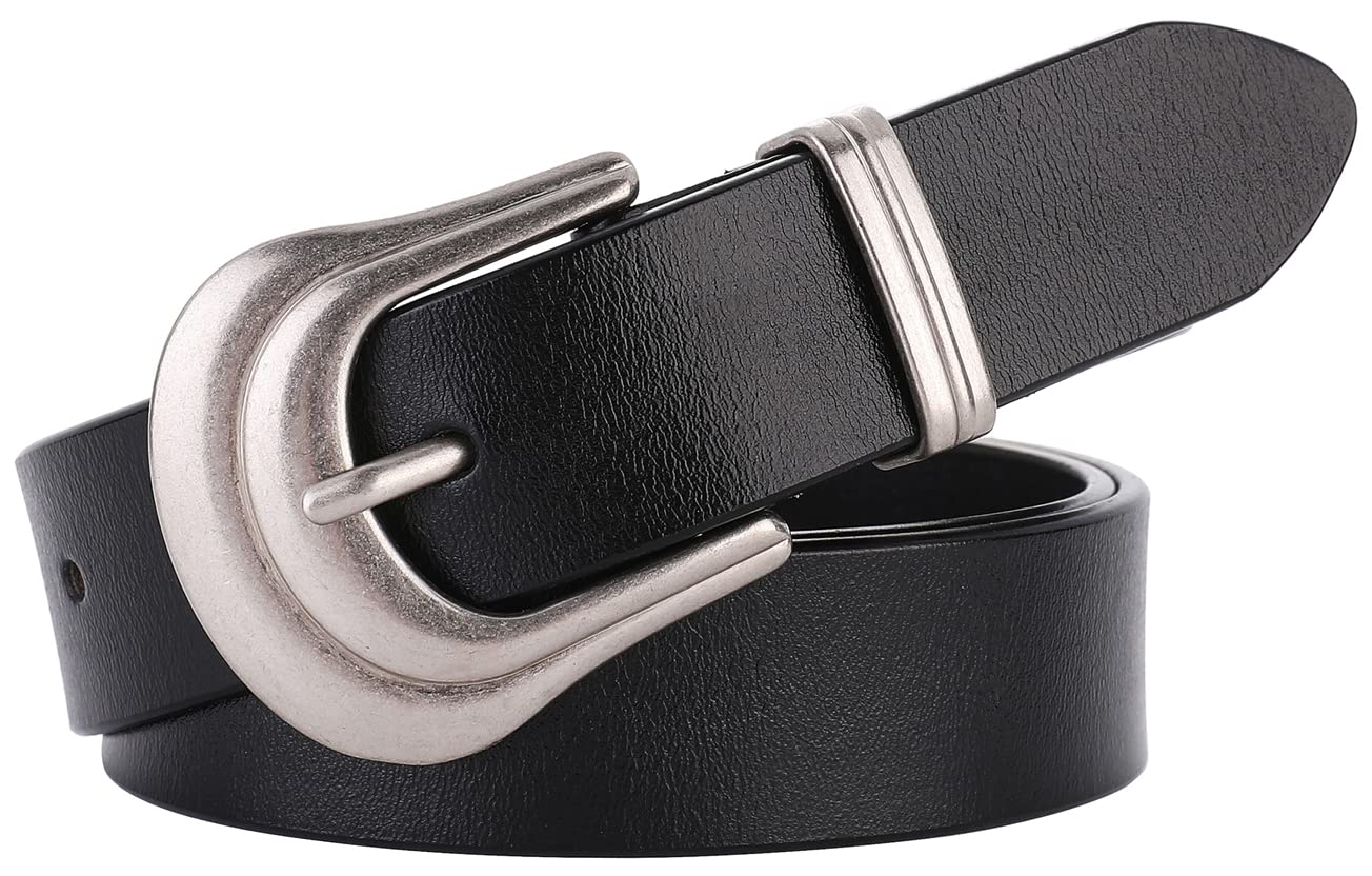 HOTALAIX Women's Belt Western Belts Silver Gold Buckle Black Leather Belt Pants Jeans Belts for Women