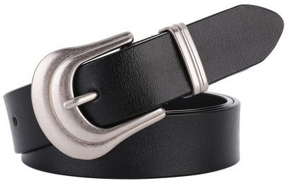 HOTALAIX Women's Belt Western Belts Silver Gold Buckle Black Leather Belt Pants Jeans Belts for Women