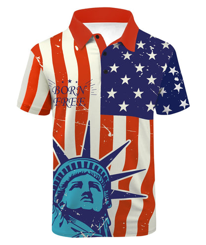 HOTV VALANCH Mens American Falg Polo Shirts Short Sleeve Performance Patriotic Shirt Funny Golf Shirt