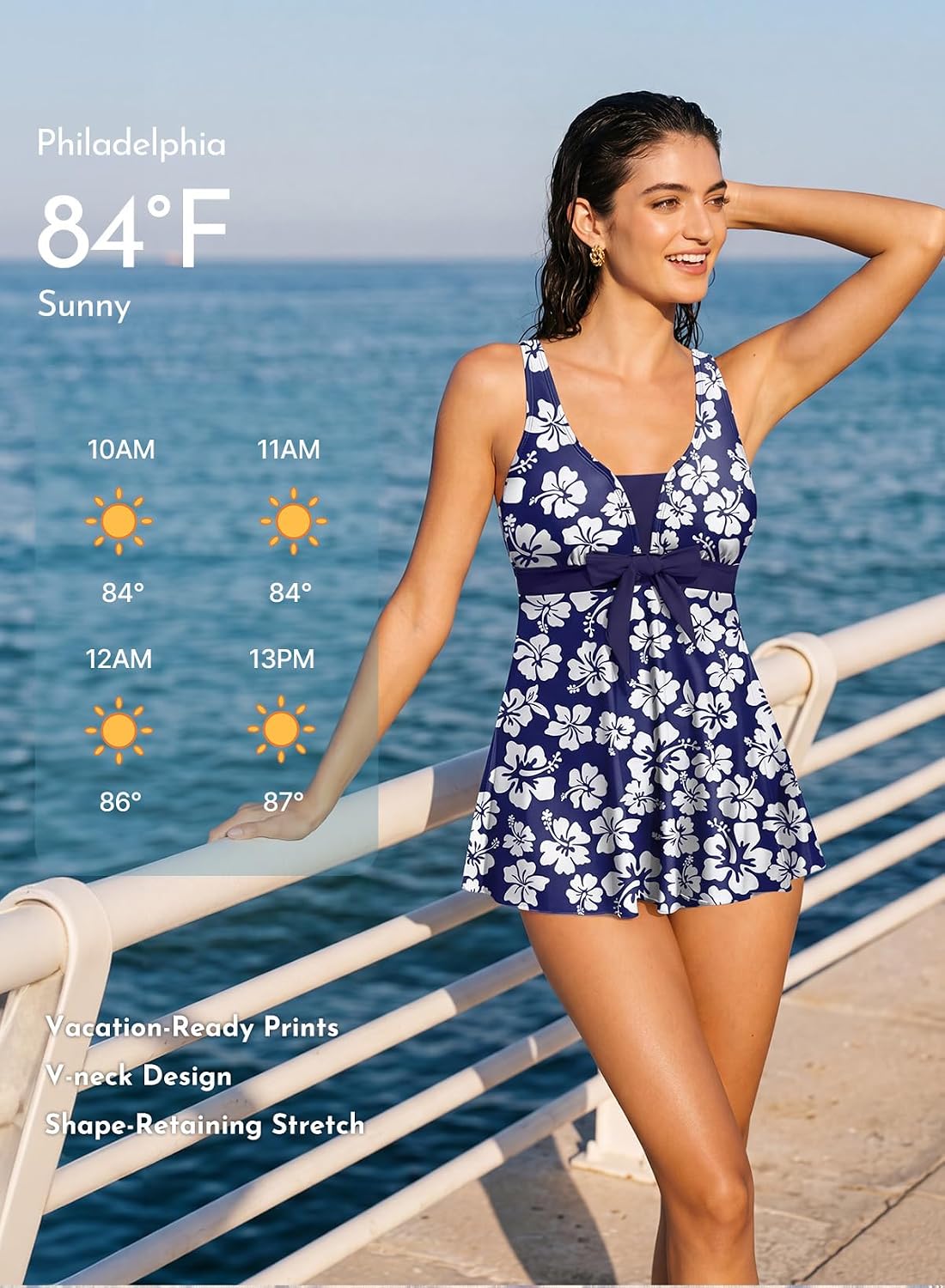 HOTAleumdr Women Printed Two Piece Tankini Swimsuits Tummy Control Swim Dress High Waisted Boyshort with Pockets