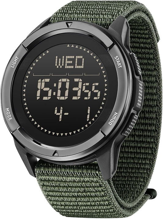 HOTDIDITIME Tactical Watches for Men, Military Watches for Men, Waterproof 164FT, Fitness Watch, Mens Digital Watches with Compass, Metronome, Pedometer, Lightweight Breathable Nylon Watch