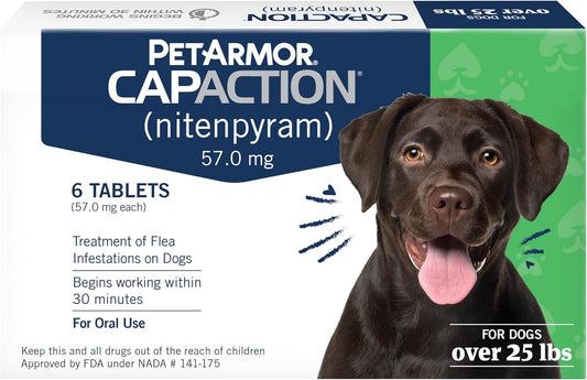 HOTPetArmor CAPACTION (nitenpyram) Oral Flea Treatment for Dogs, Fast Acting Tablets Start Killing Fleas in 30 Minutes, Dogs Over 25 lbs, 6 Doses (Pack of 1) (Packaging May Vary)