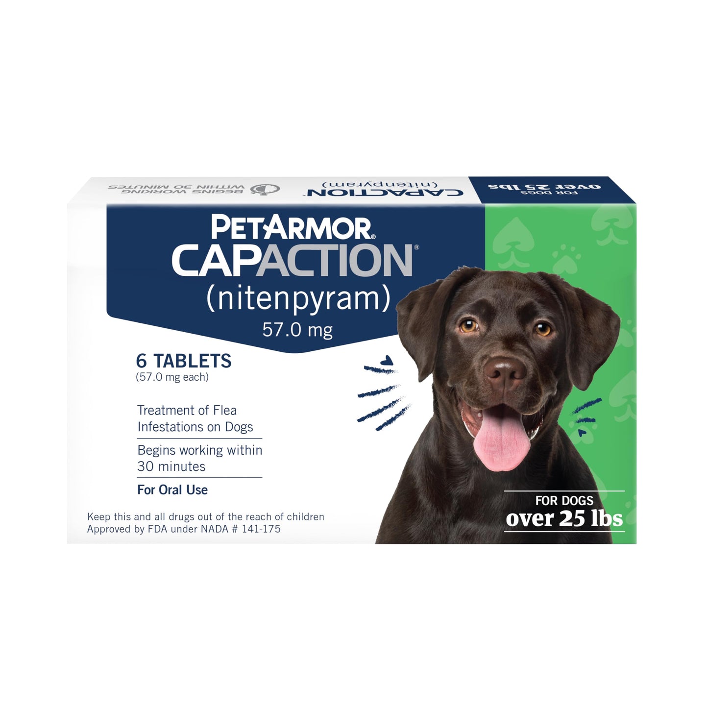 HOTPetArmor CAPACTION (nitenpyram) Oral Flea Treatment for Dogs, Fast Acting Tablets Start Killing Fleas in 30 Minutes, Dogs Over 25 lbs, 6 Doses (Pack of 1) (Packaging May Vary)