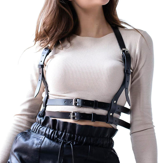 HOTPunk Belt Black Pu Leather Harness Belt for Women Goth Body Adjustable Waist Belts Rave Halloween Dresses Party Accessories