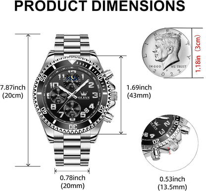 HOTOLEVS Mens Watches Chronograph Watch Luxury Dress Stainless Steel Waterproof Watches for Men Moon Phase Luminous Business Calendar Wrist Watch Blue/Black/Green/Gold/Face