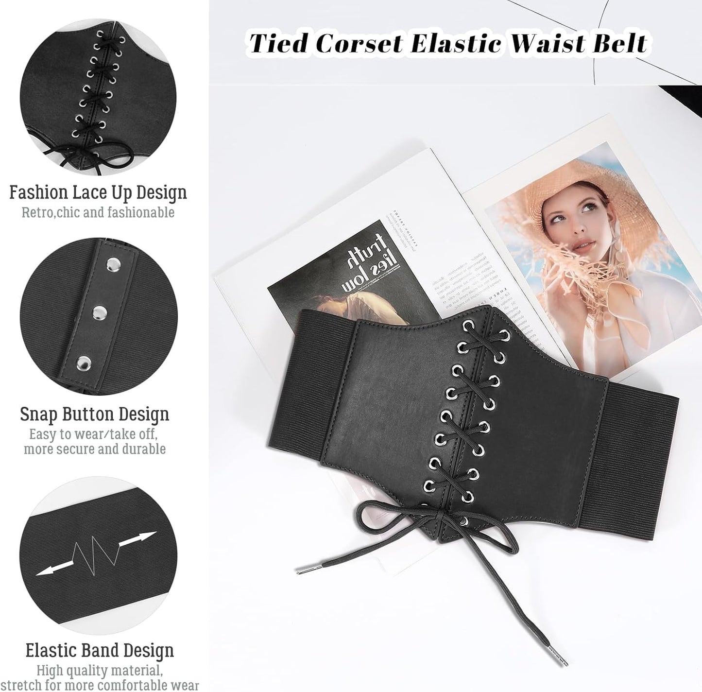 HOTJASGOOD Women’s Elastic Costume Waist Belt Lace-up Tied Waspie Corset Belts for Women
