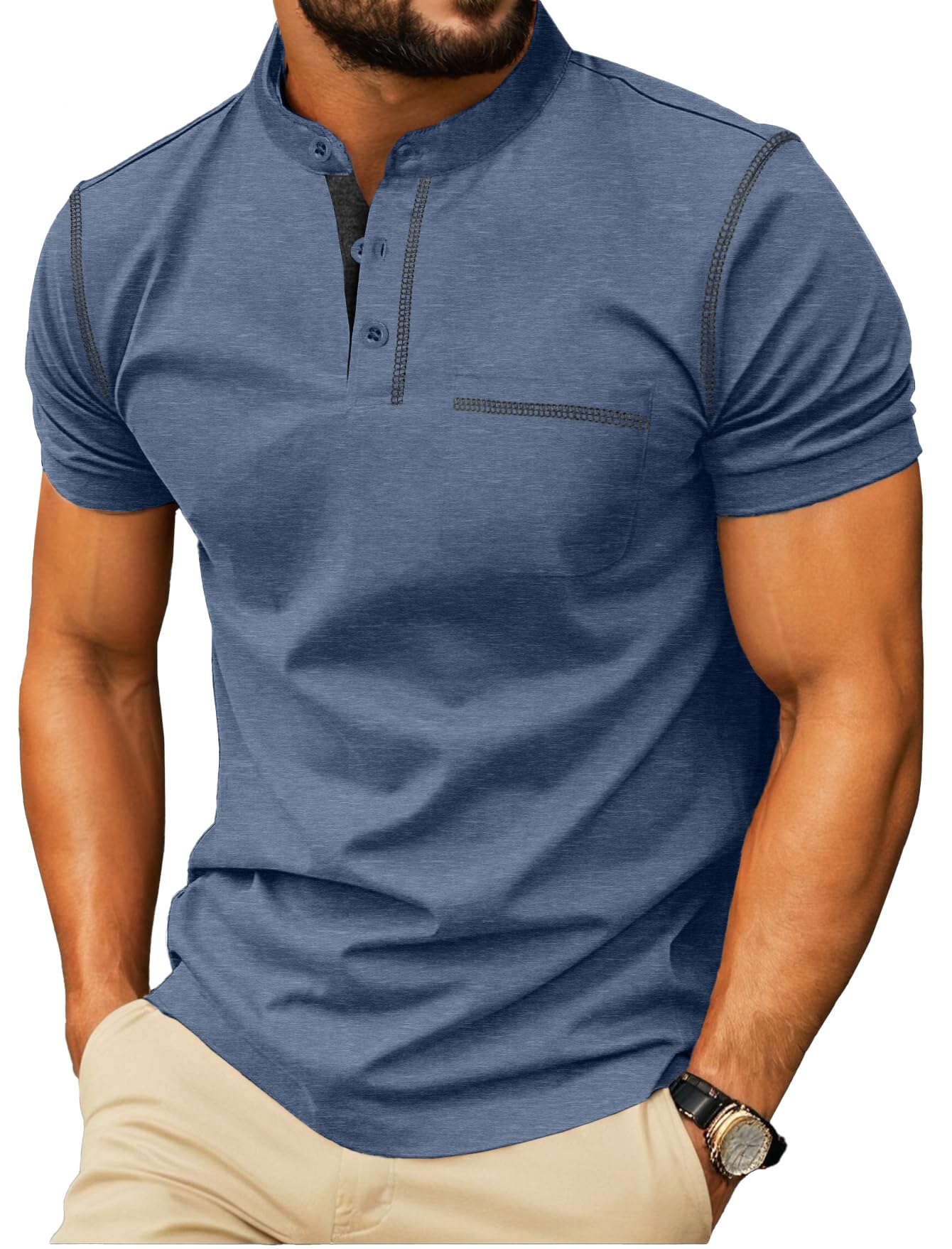 HOTSailwind Mens Henley Shirts Short Sleeve Summer Casual Classic Cotton T Shirts Pocket Button Shirt