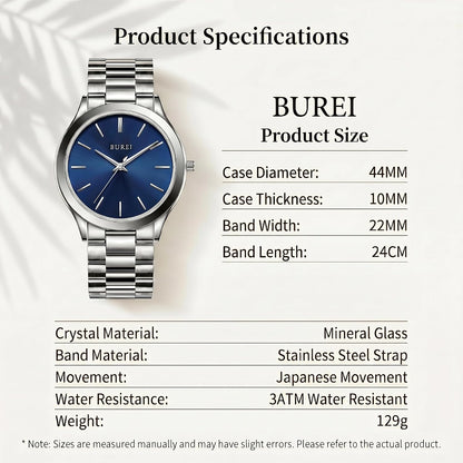 HOTBUREI Men's Wrist Watch, Analog Stainless Steel Dress Waterproof Quartz Watch for Men with Japanese Movement,Refined Gifts for Men, Boyfriend, Husband, Dad