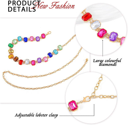HOTELABEST Rainbow Belt Chain Colorful Waist Chains Rhinestone Gold Jewelry for Women