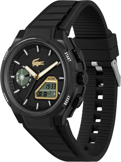 HOTLacoste LC33 Men’s Analog-Digital Quartz Watch - Silicone Strap with Crocodile Texture, TR90 Octagonal Case, Alarm, Chronograph and Calendar -Bold, Sporty Timepiece